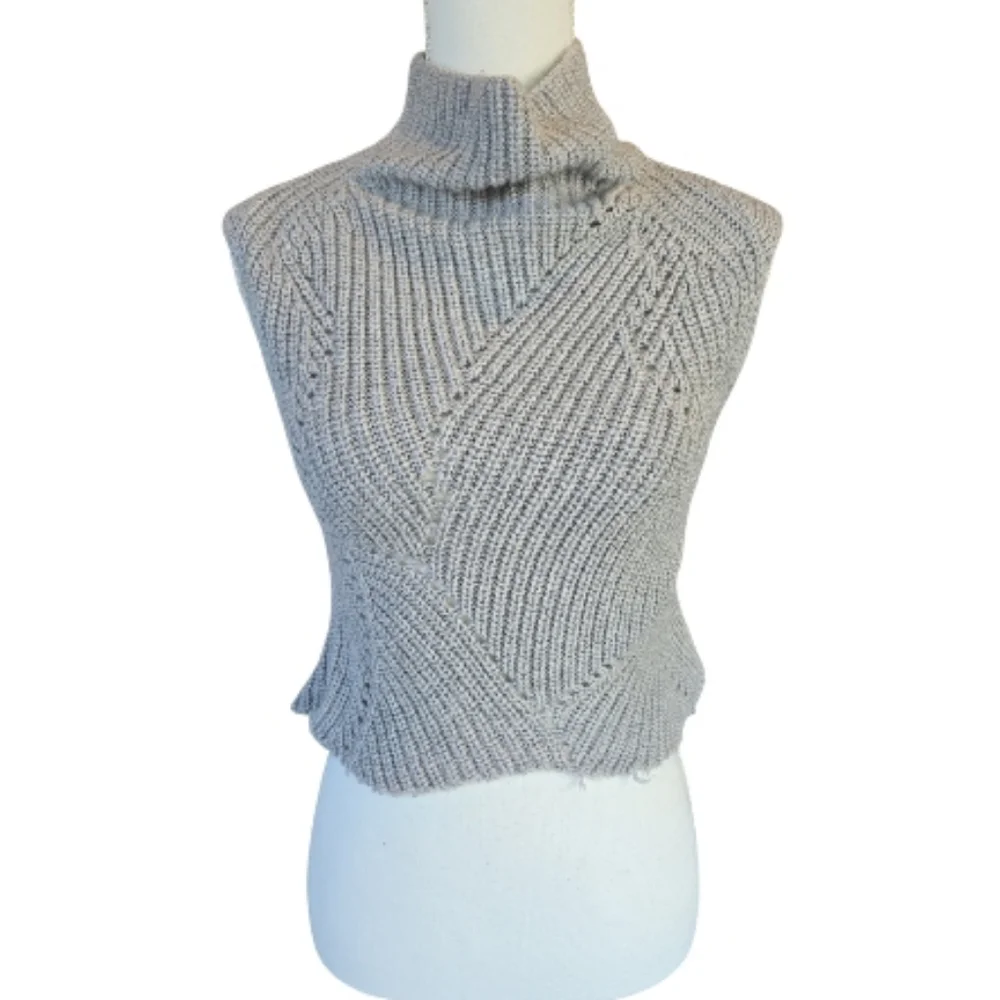 Wilfred Cowl Neck Sleeveless 100% Wool Sweater Cropped Size XS Gray Raw Hem - Picture 1 of 8